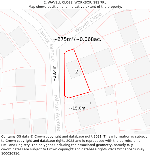 2, WAVELL CLOSE, WORKSOP, S81 7RL: Plot and title map