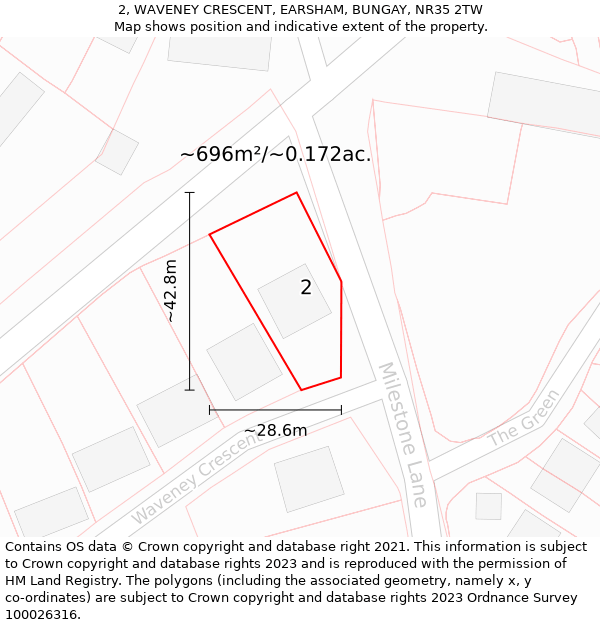 2, WAVENEY CRESCENT, EARSHAM, BUNGAY, NR35 2TW: Plot and title map