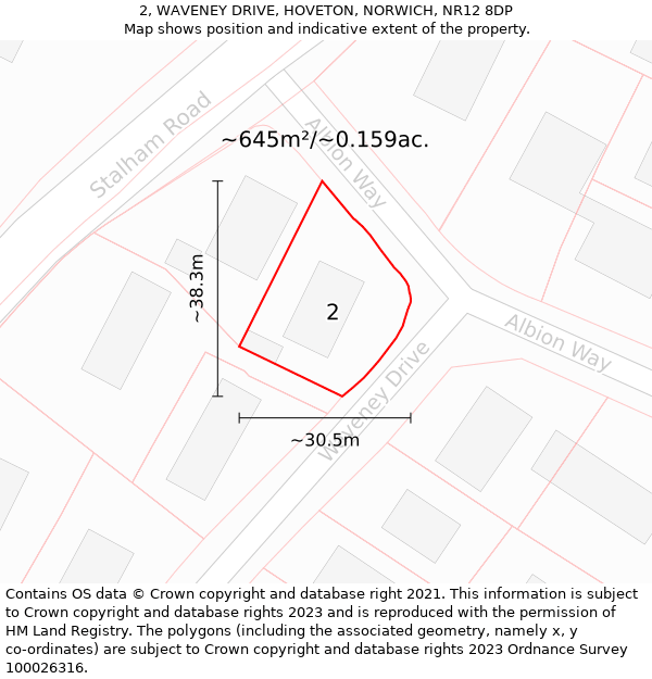 2, WAVENEY DRIVE, HOVETON, NORWICH, NR12 8DP: Plot and title map