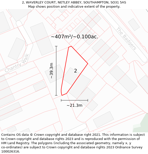 2, WAVERLEY COURT, NETLEY ABBEY, SOUTHAMPTON, SO31 5AS: Plot and title map