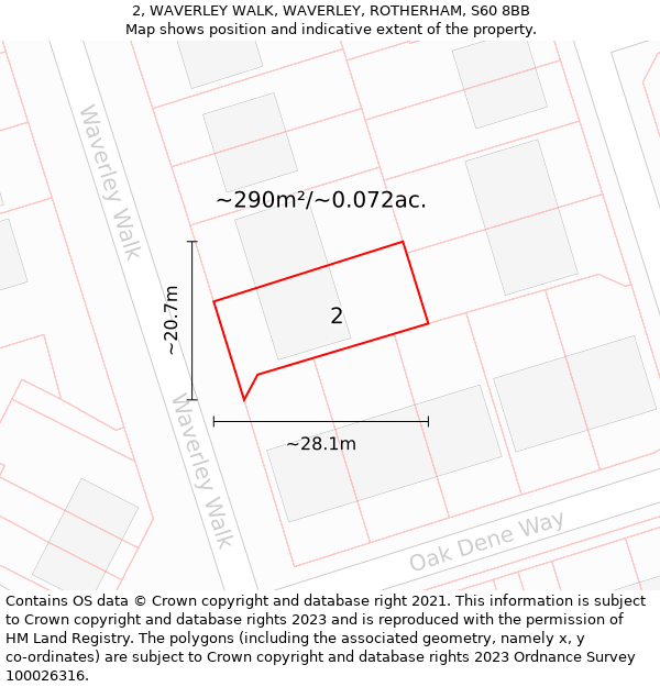 2, WAVERLEY WALK, WAVERLEY, ROTHERHAM, S60 8BB: Plot and title map