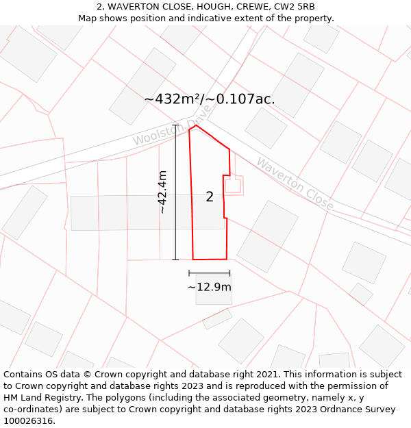 2, WAVERTON CLOSE, HOUGH, CREWE, CW2 5RB: Plot and title map