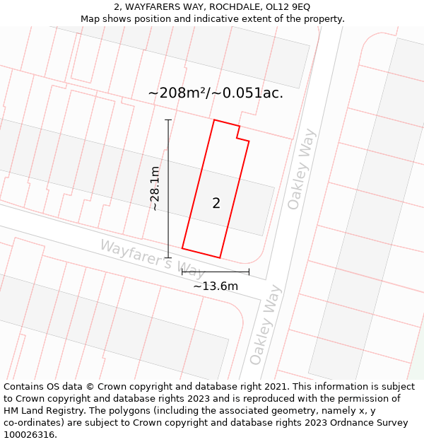 2, WAYFARERS WAY, ROCHDALE, OL12 9EQ: Plot and title map