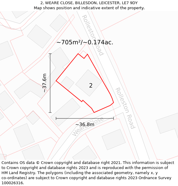 2, WEARE CLOSE, BILLESDON, LEICESTER, LE7 9DY: Plot and title map