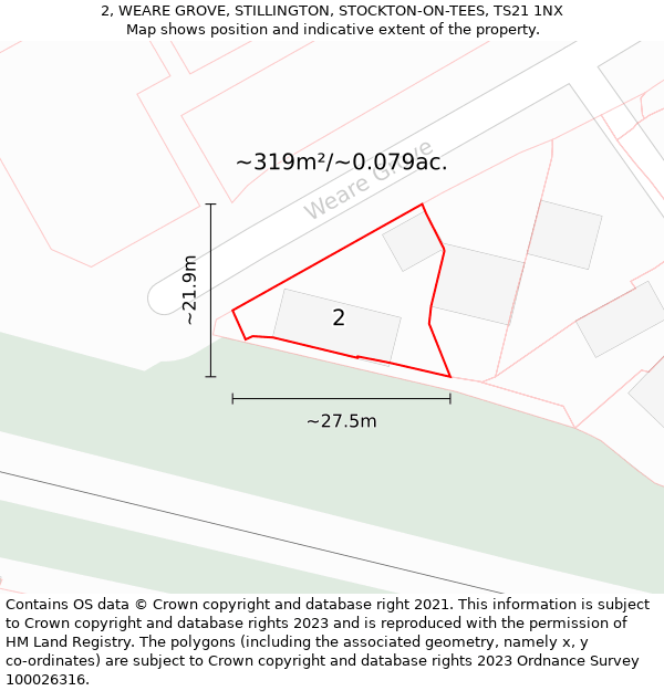 2, WEARE GROVE, STILLINGTON, STOCKTON-ON-TEES, TS21 1NX: Plot and title map