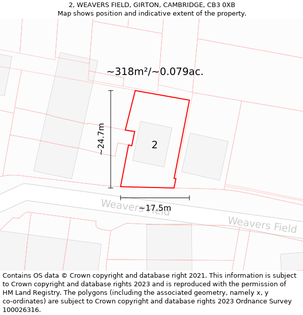 2, WEAVERS FIELD, GIRTON, CAMBRIDGE, CB3 0XB: Plot and title map