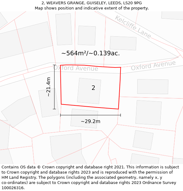 2, WEAVERS GRANGE, GUISELEY, LEEDS, LS20 9PG: Plot and title map