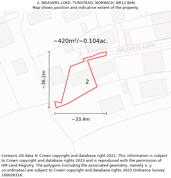 2, WEAVERS LOKE, TUNSTEAD, NORWICH, NR12 8AN: Plot and title map