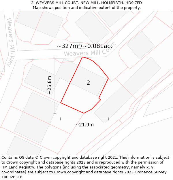 2, WEAVERS MILL COURT, NEW MILL, HOLMFIRTH, HD9 7FD: Plot and title map