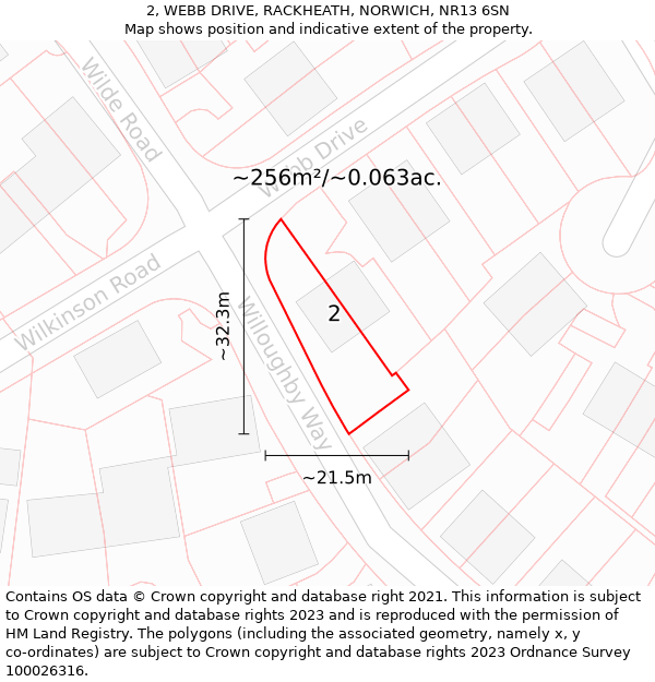 2, WEBB DRIVE, RACKHEATH, NORWICH, NR13 6SN: Plot and title map