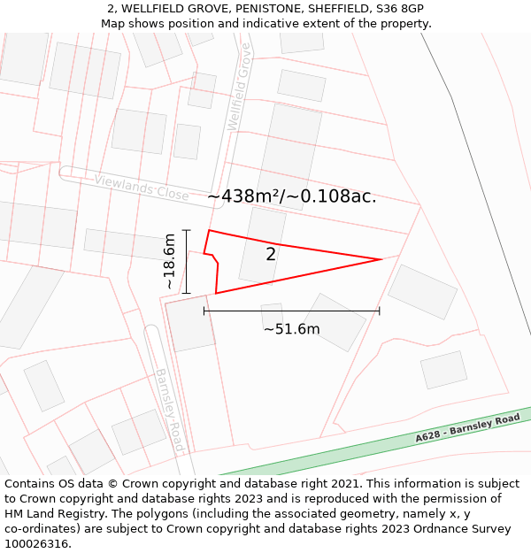 2, WELLFIELD GROVE, PENISTONE, SHEFFIELD, S36 8GP: Plot and title map