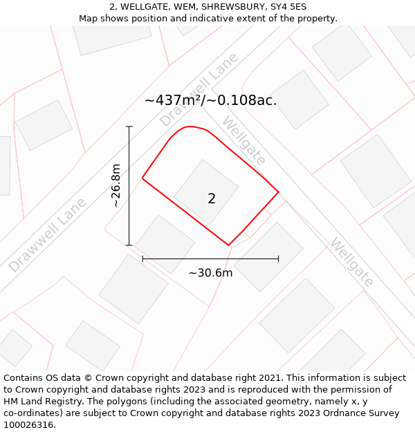 2, WELLGATE, WEM, SHREWSBURY, SY4 5ES: Plot and title map