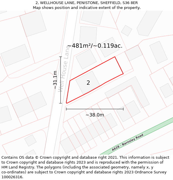 2, WELLHOUSE LANE, PENISTONE, SHEFFIELD, S36 8ER: Plot and title map