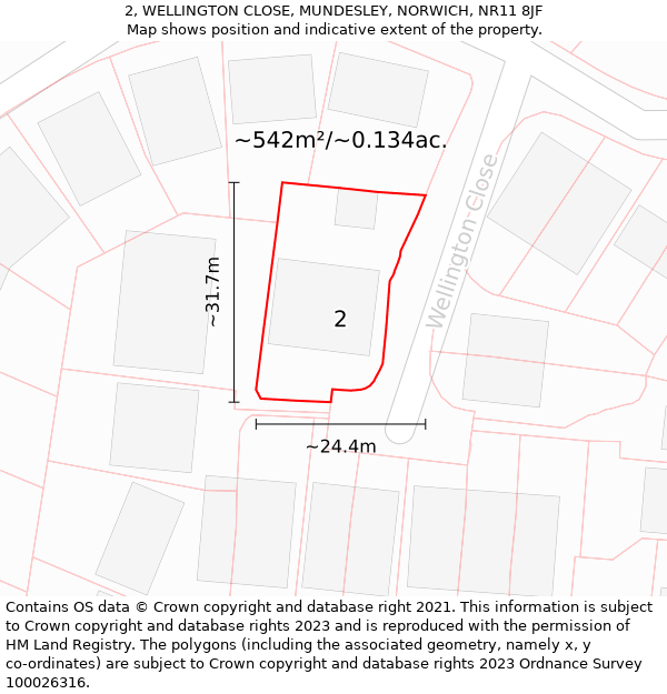 2, WELLINGTON CLOSE, MUNDESLEY, NORWICH, NR11 8JF: Plot and title map