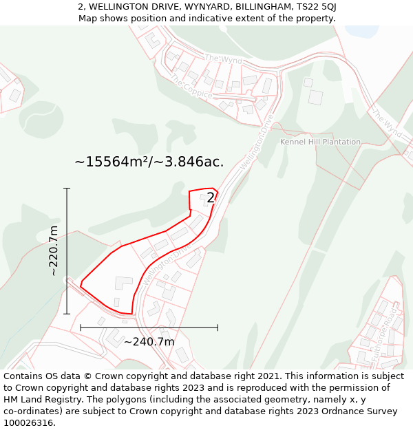 2, WELLINGTON DRIVE, WYNYARD, BILLINGHAM, TS22 5QJ: Plot and title map