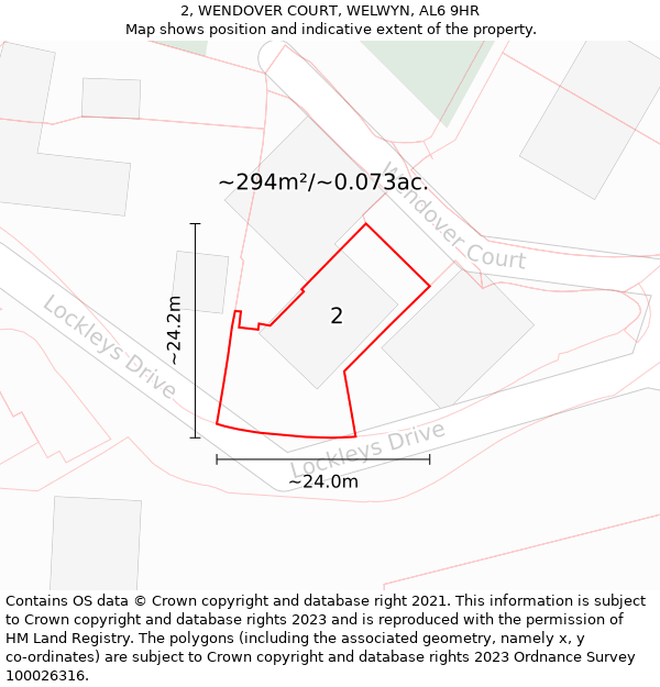 2, WENDOVER COURT, WELWYN, AL6 9HR: Plot and title map