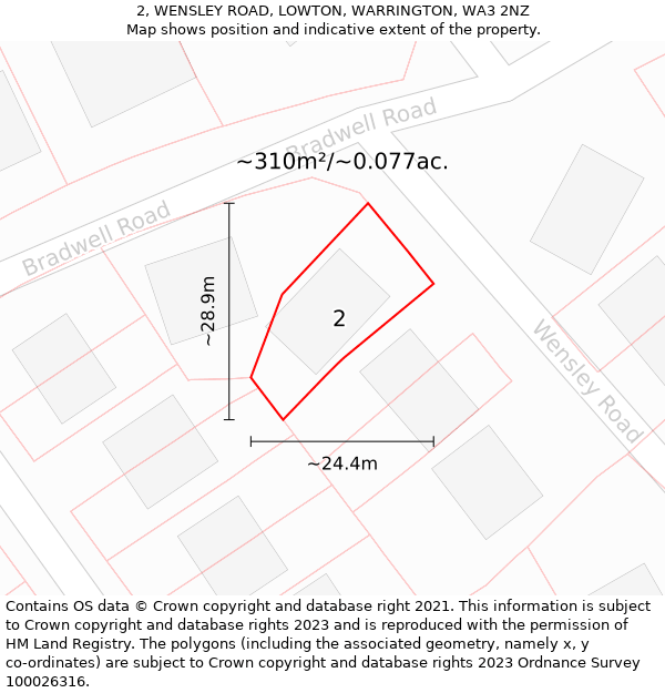 2, WENSLEY ROAD, LOWTON, WARRINGTON, WA3 2NZ: Plot and title map