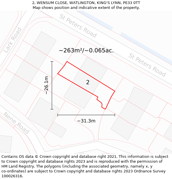 2, WENSUM CLOSE, WATLINGTON, KING'S LYNN, PE33 0TT: Plot and title map