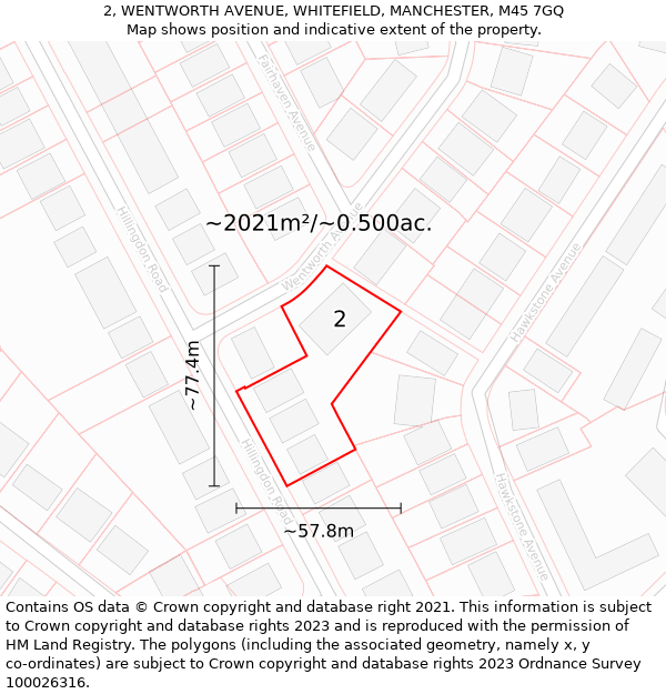 2, WENTWORTH AVENUE, WHITEFIELD, MANCHESTER, M45 7GQ: Plot and title map