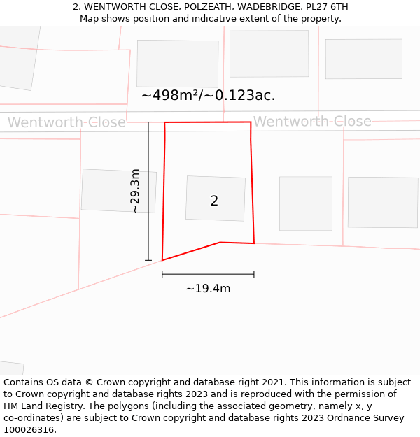 2, WENTWORTH CLOSE, POLZEATH, WADEBRIDGE, PL27 6TH: Plot and title map