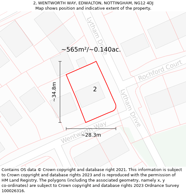 2, WENTWORTH WAY, EDWALTON, NOTTINGHAM, NG12 4DJ: Plot and title map