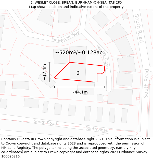 2, WESLEY CLOSE, BREAN, BURNHAM-ON-SEA, TA8 2RX: Plot and title map