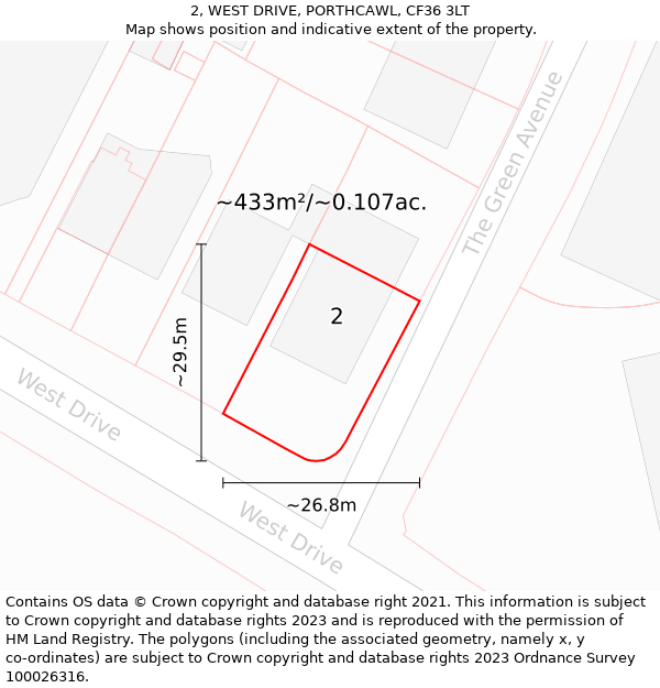 2, WEST DRIVE, PORTHCAWL, CF36 3LT: Plot and title map