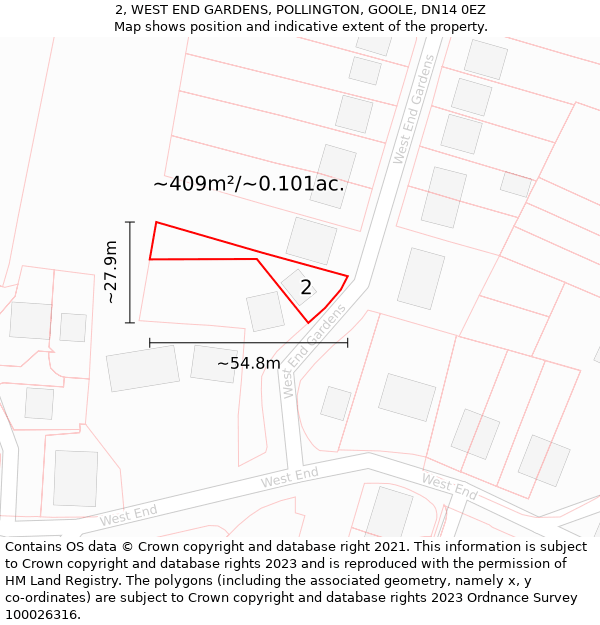 2, WEST END GARDENS, POLLINGTON, GOOLE, DN14 0EZ: Plot and title map