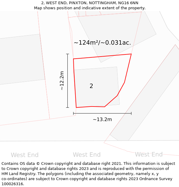 2, WEST END, PINXTON, NOTTINGHAM, NG16 6NN: Plot and title map