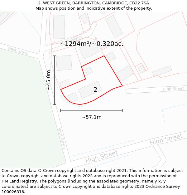 2, WEST GREEN, BARRINGTON, CAMBRIDGE, CB22 7SA: Plot and title map