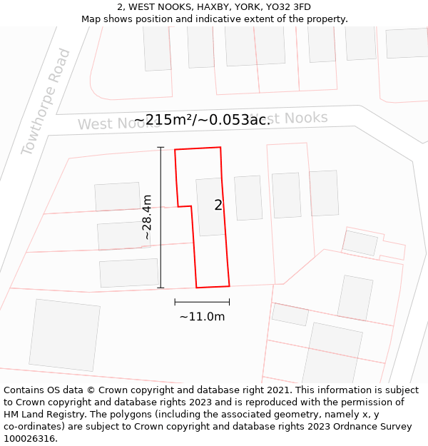 2, WEST NOOKS, HAXBY, YORK, YO32 3FD: Plot and title map