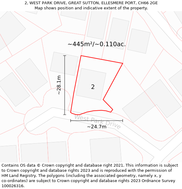 2, WEST PARK DRIVE, GREAT SUTTON, ELLESMERE PORT, CH66 2GE: Plot and title map