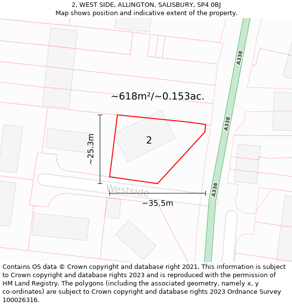 2, WEST SIDE, ALLINGTON, SALISBURY, SP4 0BJ: Plot and title map