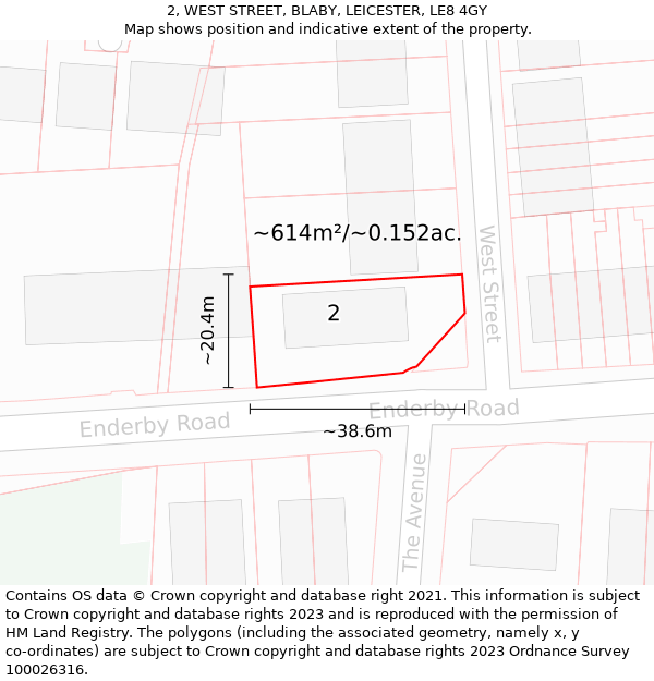 2, WEST STREET, BLABY, LEICESTER, LE8 4GY: Plot and title map