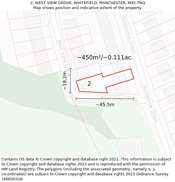 2, WEST VIEW GROVE, WHITEFIELD, MANCHESTER, M45 7NQ: Plot and title map