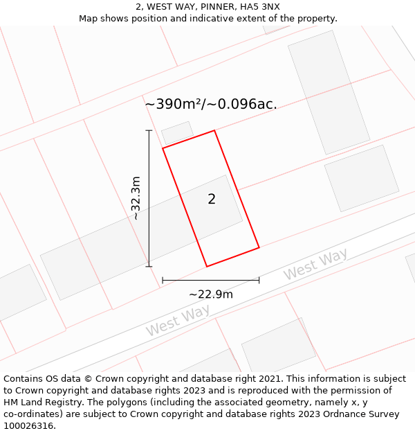 2, WEST WAY, PINNER, HA5 3NX: Plot and title map