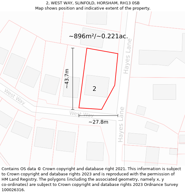 2, WEST WAY, SLINFOLD, HORSHAM, RH13 0SB: Plot and title map