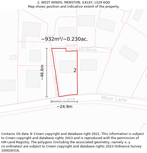 2, WEST WINDS, MENSTON, ILKLEY, LS29 6QD: Plot and title map