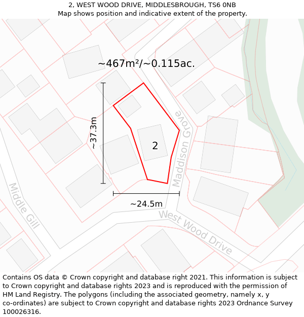 2, WEST WOOD DRIVE, MIDDLESBROUGH, TS6 0NB: Plot and title map