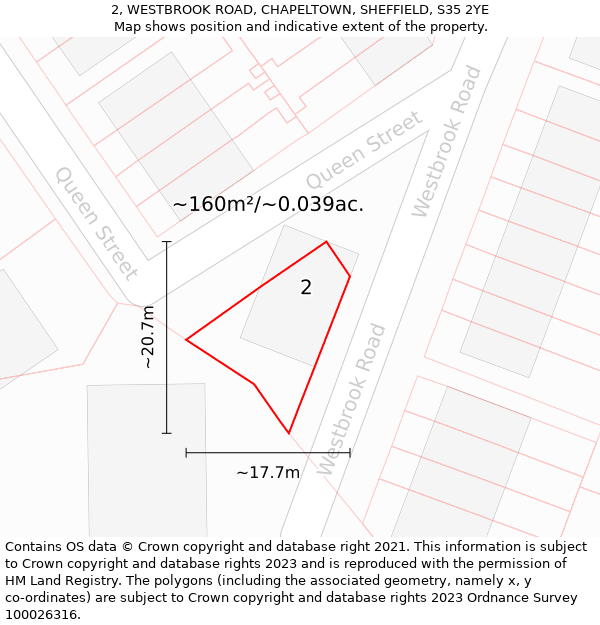 2, WESTBROOK ROAD, CHAPELTOWN, SHEFFIELD, S35 2YE: Plot and title map
