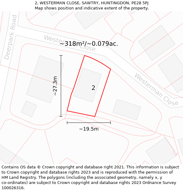 2, WESTERMAN CLOSE, SAWTRY, HUNTINGDON, PE28 5PJ: Plot and title map