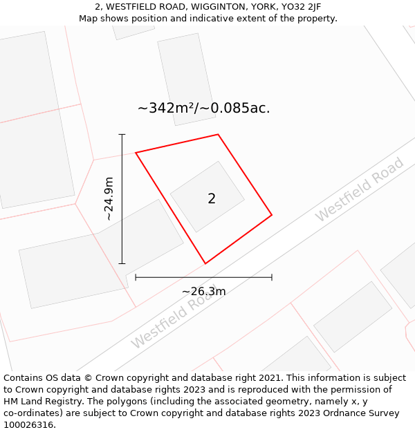 2, WESTFIELD ROAD, WIGGINTON, YORK, YO32 2JF: Plot and title map