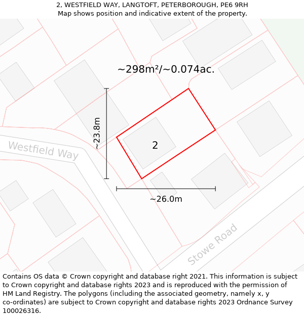 2, WESTFIELD WAY, LANGTOFT, PETERBOROUGH, PE6 9RH: Plot and title map