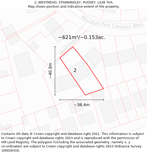 2, WESTMEAD, STANNINGLEY, PUDSEY, LS28 7HA: Plot and title map