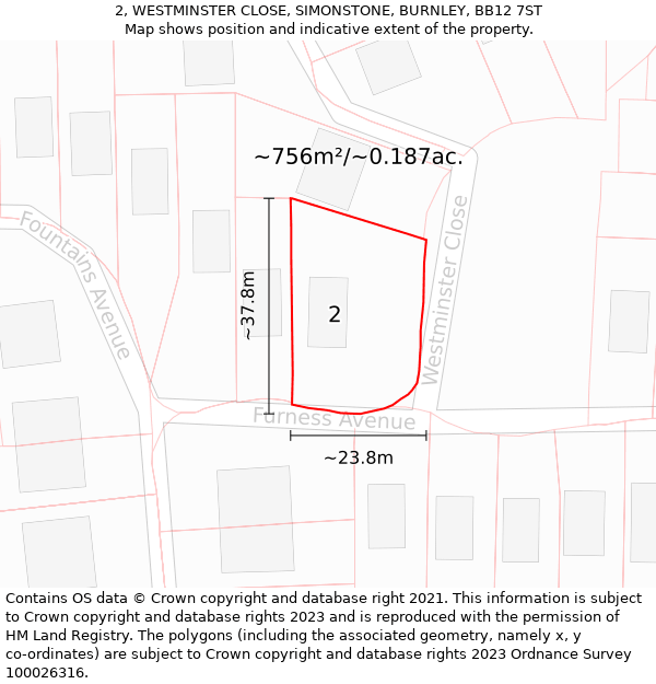 2, WESTMINSTER CLOSE, SIMONSTONE, BURNLEY, BB12 7ST: Plot and title map