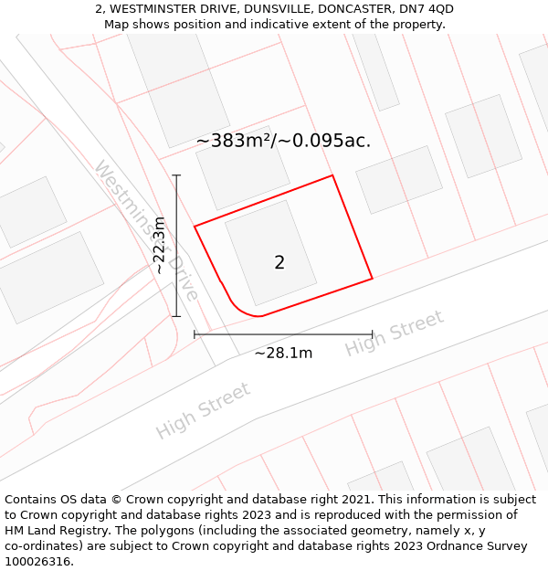 2, WESTMINSTER DRIVE, DUNSVILLE, DONCASTER, DN7 4QD: Plot and title map