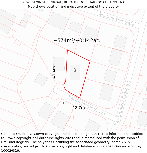 2, WESTMINSTER GROVE, BURN BRIDGE, HARROGATE, HG3 1NA: Plot and title map