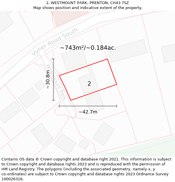 2, WESTMOUNT PARK, PRENTON, CH43 7SZ: Plot and title map