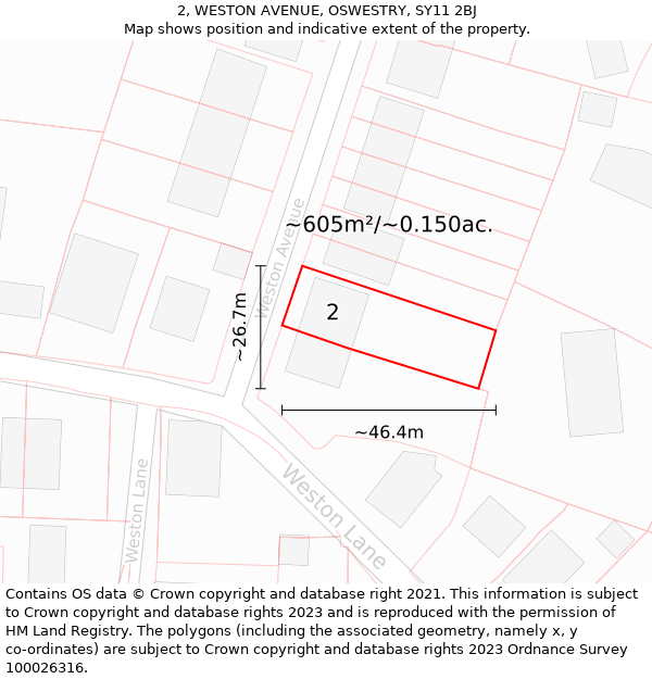 2, WESTON AVENUE, OSWESTRY, SY11 2BJ: Plot and title map
