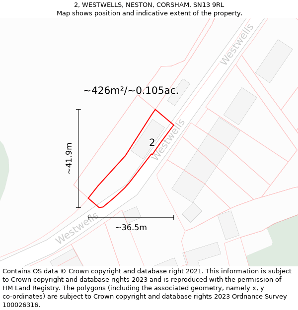 2, WESTWELLS, NESTON, CORSHAM, SN13 9RL: Plot and title map